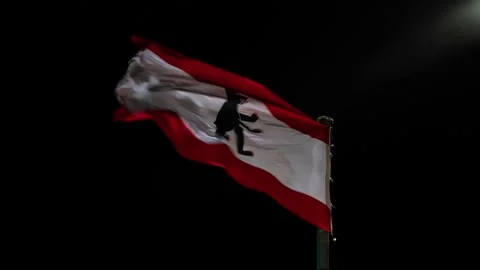Berlin flag waving on the wind with full moon on the dark night Stock Footage 145992014