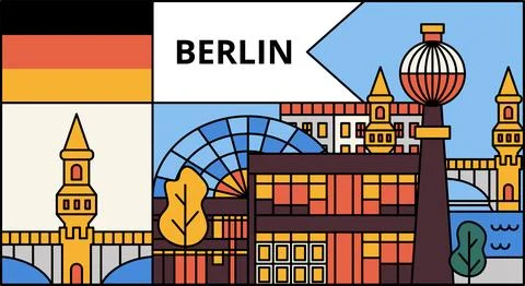 Berlin Flat Line Banner Stock Illustration