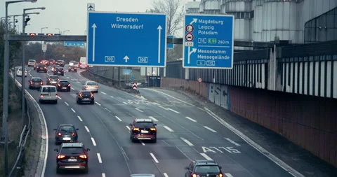 Berlin Freeway A100 Messe Nord ICC direction Wilmersdorf Day 4K Stock Footage 310609037