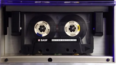 Berlin, Germany - 10/27/2024: BASF Chrome Audio Cassette Tape Rolling in Stock Footage 290483958