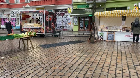 BERLIN; GERMANY 1/29/2022 Famous Saturday Boxhagener Market Video stock 169352553