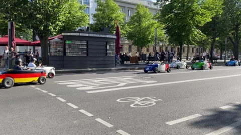 Berlin, Germany - 13 July 2024: Mini hot rod tour through Berlin's streets Stock Footage 314090849