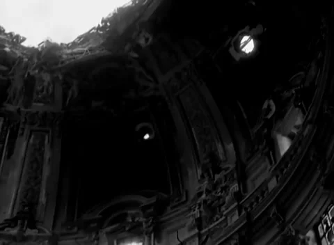 BERLIN, GERMANY - 1945: Bomb Damage - Shell Holes Through an Ornate Dome Video stock 343942226