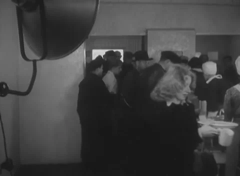 BERLIN, GERMANY - 1946: Canteen queue - Civilians queue at crowded food counter Video stock 344495699