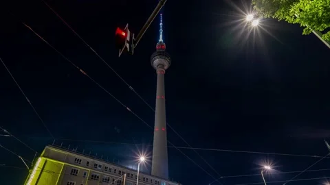Berlin, Germany 2021-Hyperlapse of Television Tower at Alexanderplatz in Berlin Stock Footage 151220644