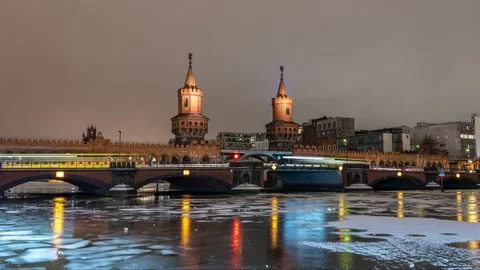 Berlin, Germany 2021- Winter Time Lapse of Iced river Spree with the Popular Video stock 150000012