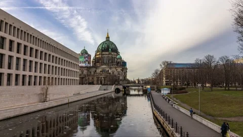 Berlin, Germany 2021- Winter Time Lapse of floating ice on river Spree and Stock Footage 150269197