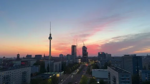Berlin, Germany – 2026, June 12: Pan shot of Berlin cityscape at dusk Stock Footage 342608363