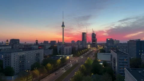 Berlin, Germany – 2026, June 12: Aerial view of Berlin cityscape at dusk Stock Footage 342608627