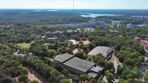 Berlin, Germany: Aerial view of Forest Grunewald and lakes on Havel river Stock Footage 252136421