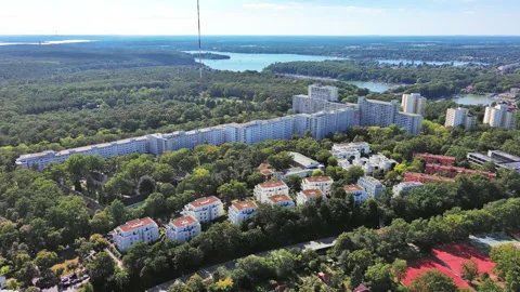 Berlin, Germany: Aerial view of Forest Grunewald and lakes on Havel river Stock-Footage 252136590