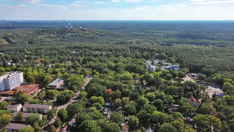Berlin, Germany: Aerial view of Forest Grunewald on edge of German capital city Stock Footage 252136797