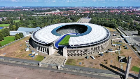 Berlin, Germany: Aerial view of Olympiastadion Berlin, stadium for 1936 Olympics Video stock 252135699
