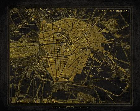 Berlin Germany Antique City Map with Spree River and Railways Black And Gol.. Stock Illustration