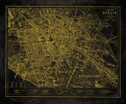 Berlin Germany Antique City Map with Postal Districts and Tramways Black An.. Stock Illustration