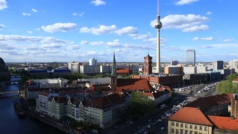 Berlin, Germany - April, 2018: Aerial view of Berlin skyline and Spree river. 库存影片 89237724