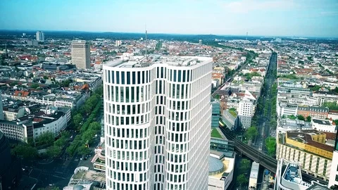 BERLIN, GERMANY - APRIL 30, 2018. Aerial view of Upper West Tower and cityscape Stock Footage 89183953