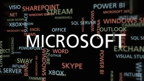Berlin, Germany - August 1 2024 - Microsoft word cloud - black version Stock Footage 280673913