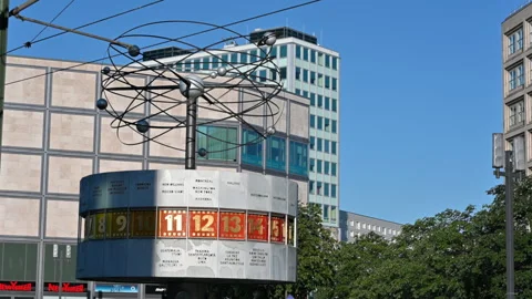 Berlin, Germany, August 10, 2023. Close-up on the Urania Weltzeituhr universal Stock Footage 259423043
