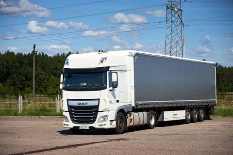 Berlin, Germany - August, 13 2026: White DAF XF semi truck with Krone trailer Stock Photos