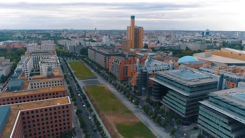 BERLIN, GERMANY – AUGUST, 2019: Aerial drone panorama view of Potsdamer Platz Stock Footage 119330218