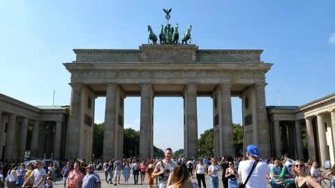 Berlin Germany, Brandenburg Gate View From Pariser Platz and Tourists on Video stock 116664615