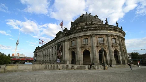 BERLIN GERMANY. Bridge and Bode museum in sunny day with TV tower and blue sky Stock-Footage 127154334