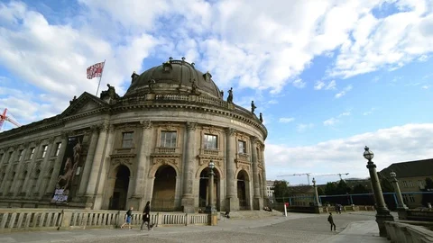 BERLIN GERMANY. Bridge and Bode museum in sunny day with TV tower and blue sky 스톡 동영상 127154344