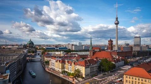 Berlin, Germany, Dolly Right Time Lapse View of Central Berlin Cityscape By Day Stock Footage 116606181