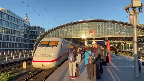 Berlin, Germany: ICE high-speed train arrives at Berlin Central Station, 4K Stock Footage 253665921