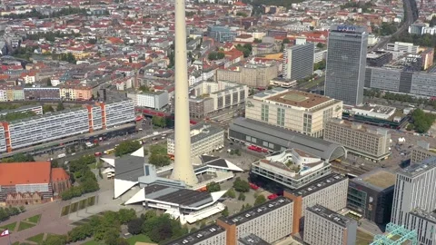 BERLIN, GERMANY - JUNE 16, 2023: Aerial drone view shot of TV Tower on the main Stock Footage 265664572