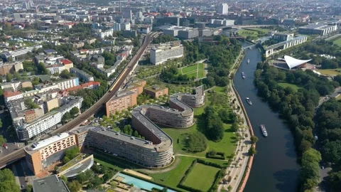 BERLIN, GERMANY - JUNE 17, 2023: Aerial panorama drone view of Berlin city 스톡 동영상 265659194