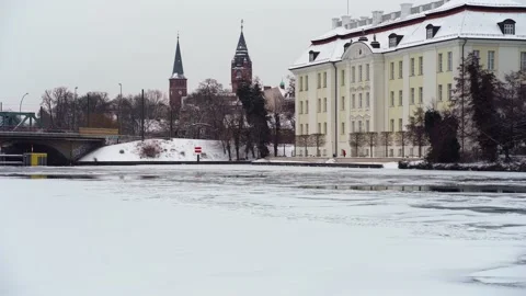 Berlin Germany Köpenick snowing winter cold ice river storm Stock Footage 229732962