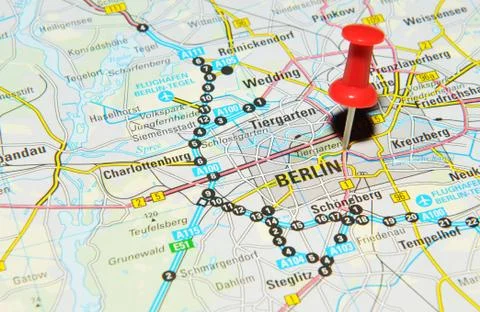 Berlin, Germany marked with red pushpin on map Stock Photos