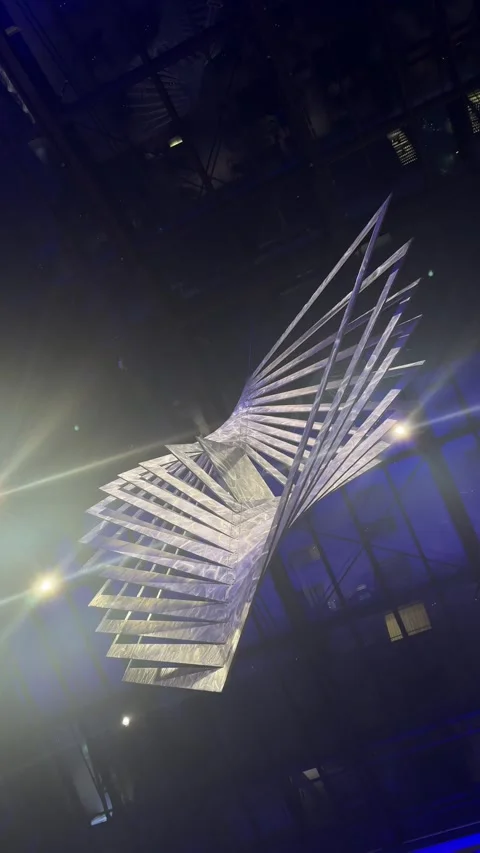 Berlin, Germany - May 23, 2026 - dynamic metallic kinetic sculpture, abstract Stock Footage 336720455