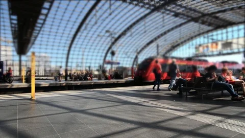 BERLIN, GERMANY MAY 27 2017 Train on Berlin Hauptbahnhof Stock Footage 127153976
