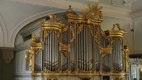 BERLIN GERMANY MAY 27 2017 Cathedral interior with organ side view. Stock Footage 127154083