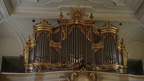 BERLIN GERMANY MAY 27 2017 Cathedral interior with organ side view. Stock Footage 127154093