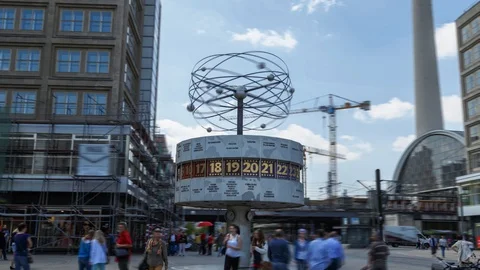 BERLIN, GERMANY - MAY 5, 2013. World Clock on Alexanderplatz Square Stock Footage