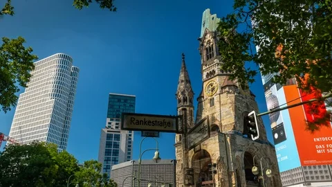 BERLIN, GERMANY - MAY,2019: Timelapse view of famous Kaiser Wilhelm Memorial Stock-Footage 124885258