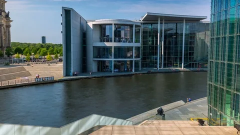 BERLIN, GERMANY - MAY,2019: Timelapse view of Berlin city Reichstag riverside Stock Footage 124890577