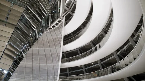 BERLIN, GERMANY - October 2018: Inside the dome of the Bundestag. At night. Slow Stock-Footage 108921933