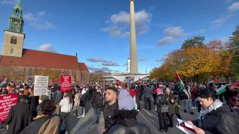 Berlin, Germany: Pro-Palestine demonstration in Berlin's Mitte district, 4K Stock Footage 254940935