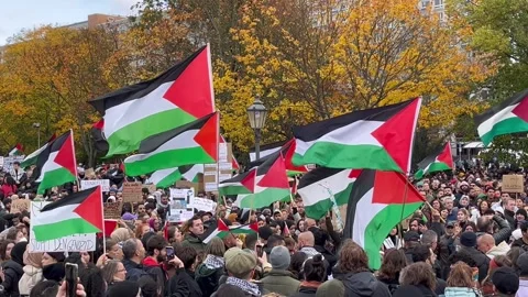 Berlin, Germany: Pro-Palestine demonstration in Berlin's Mitte district, 4K Stock Footage 254941083