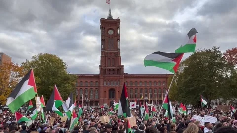 Berlin, Germany: Pro-Palestine demonstration in Berlin's Mitte district, 4K Stock Footage 254941155