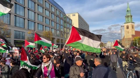 Berlin, Germany: Pro-Palestine demonstration in Berlin's Mitte district, 4K Stock Footage 254941253