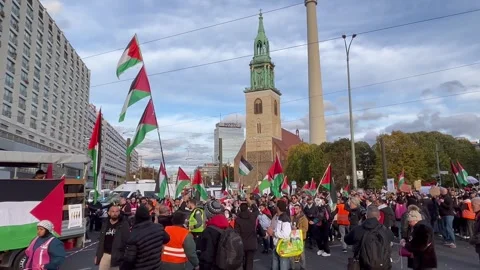 Berlin, Germany: Pro-Palestine demonstration in Berlin's Mitte district, 4K Stock Footage 254941254
