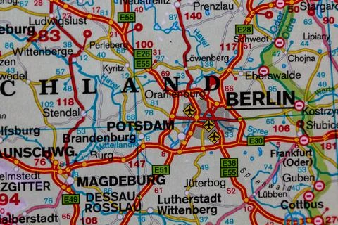 Berlin, Germany, on a road map Stock Photos