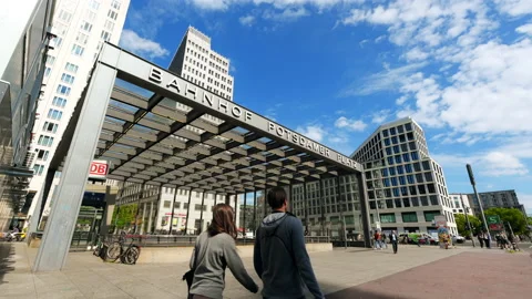 BERLIN, GERMANY - SEPTEMBER, 2022: Timelapse view of Potsdamer Platz. Train Stock Footage 218492104