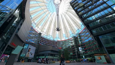 BERLIN, GERMANY - SEPTEMBER, 2022: Timelapse view of the Sony Center interior. Stock Footage 218492485